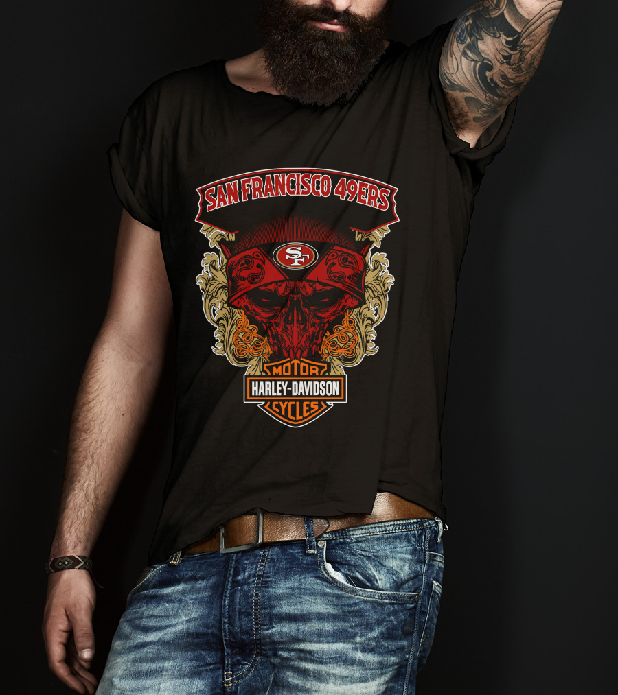 San Francisco 49ers Harley Davidson Motorcycles Skull T-Shirt