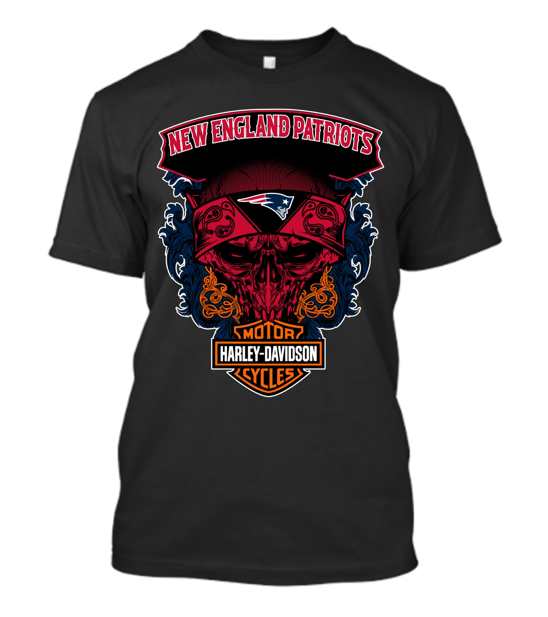 New England Patriots Skull Harley Davidson Motorcycles T-Shirt