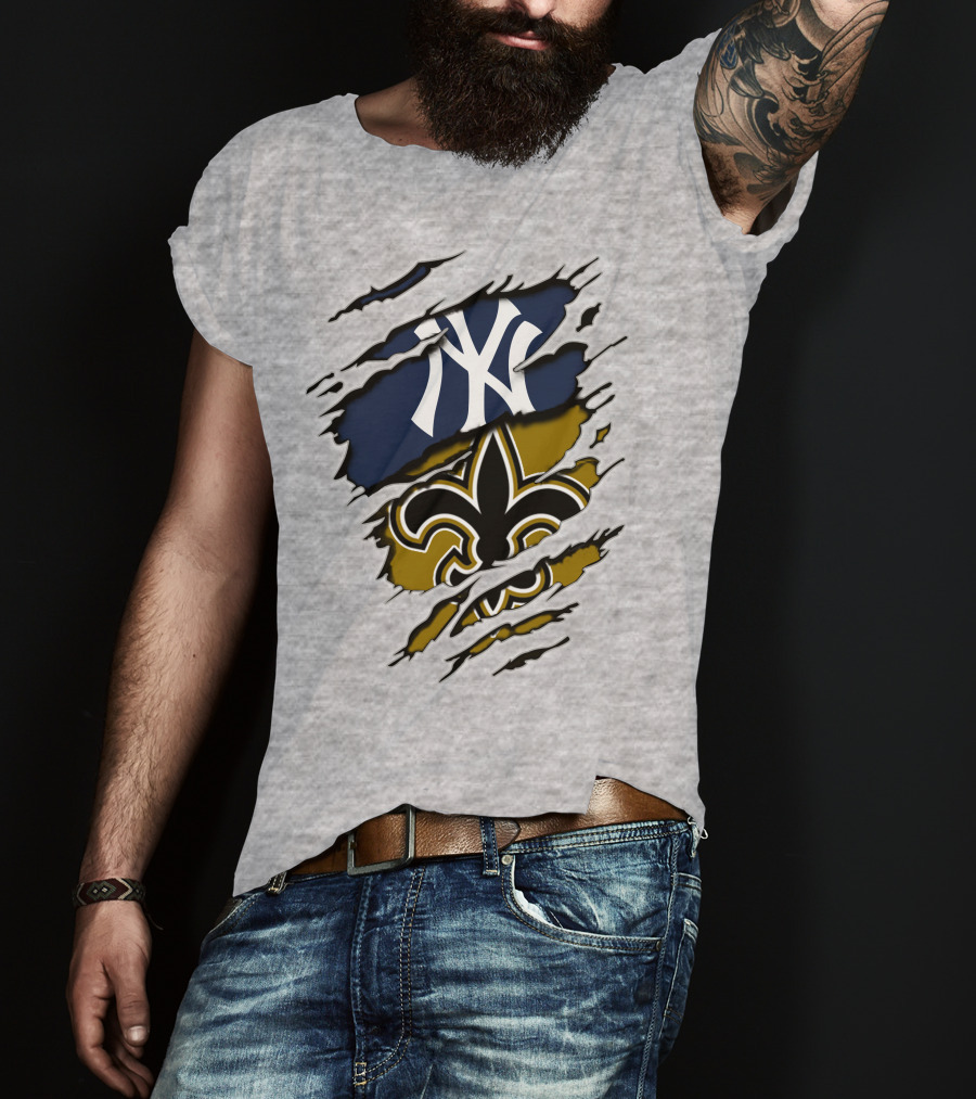 Yankees Saints Fleur-de-Lis Ripped T-Shirt