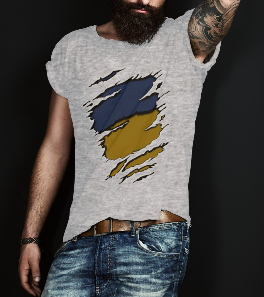 Sain-Yan Blue And Gold Torn Claw Marks T-Shirt