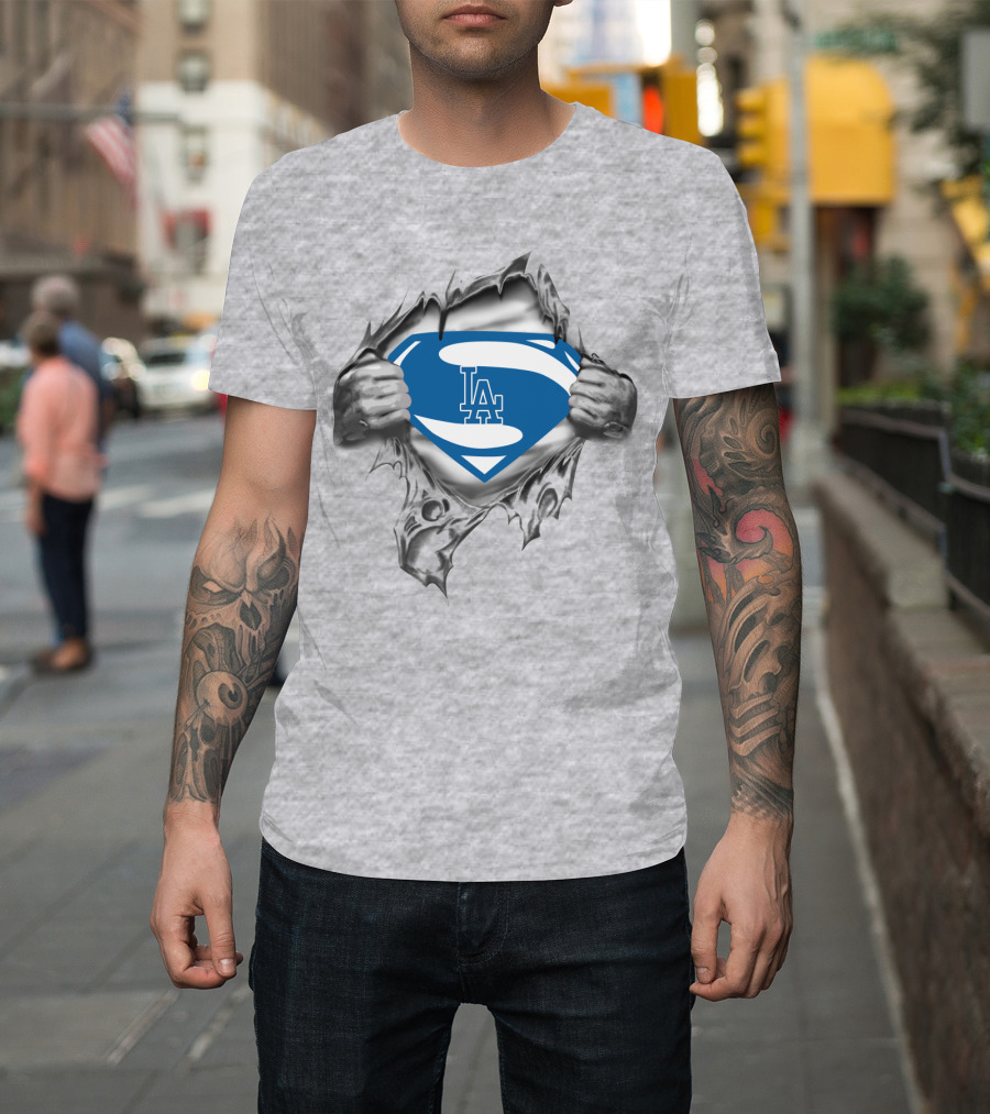 LA Dodgers Superman Logo Blue Shield T-Shirt