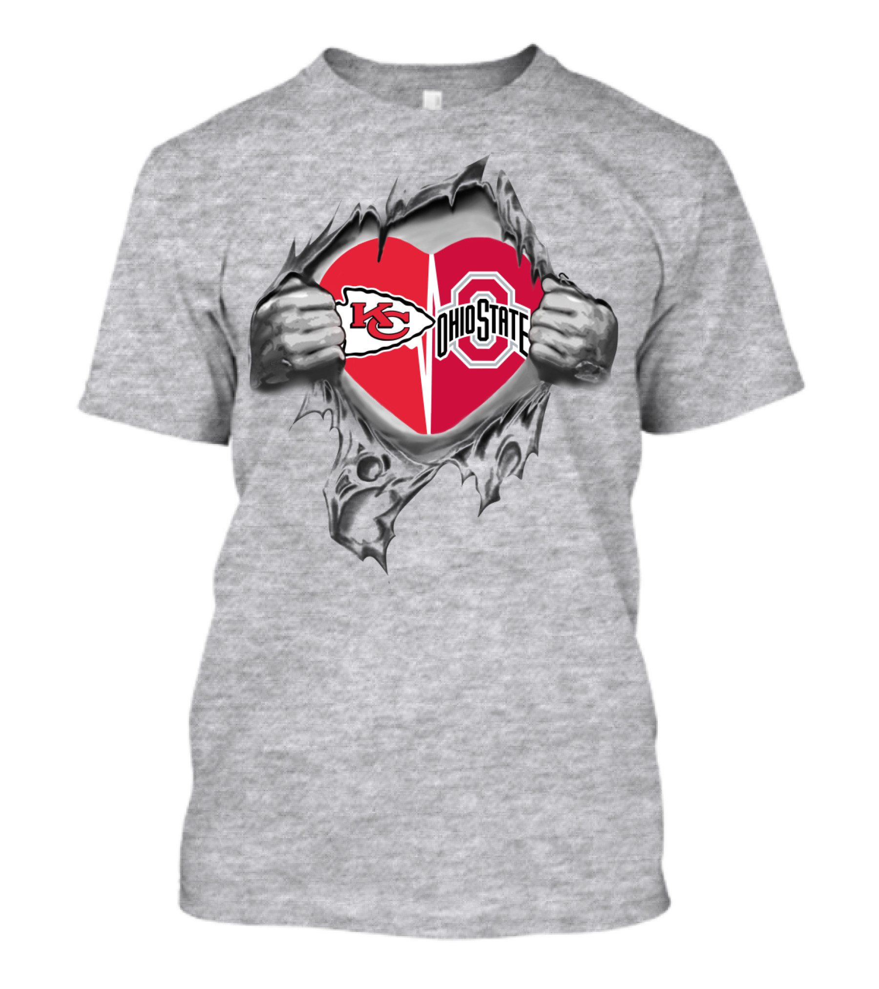Kansas City Chiefs Ohio State Buckeyes Heart Logo Peeling T-Shirt