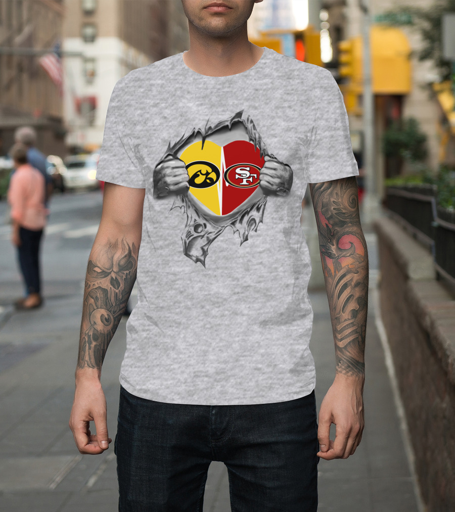 San Francisco 49ers Iowa Hawkeyes Heart Tear Mascot T-Shirt