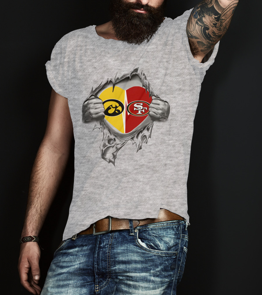San Francisco 49ers Iowa Hawkeyes Heart Tear Mascot T-Shirt