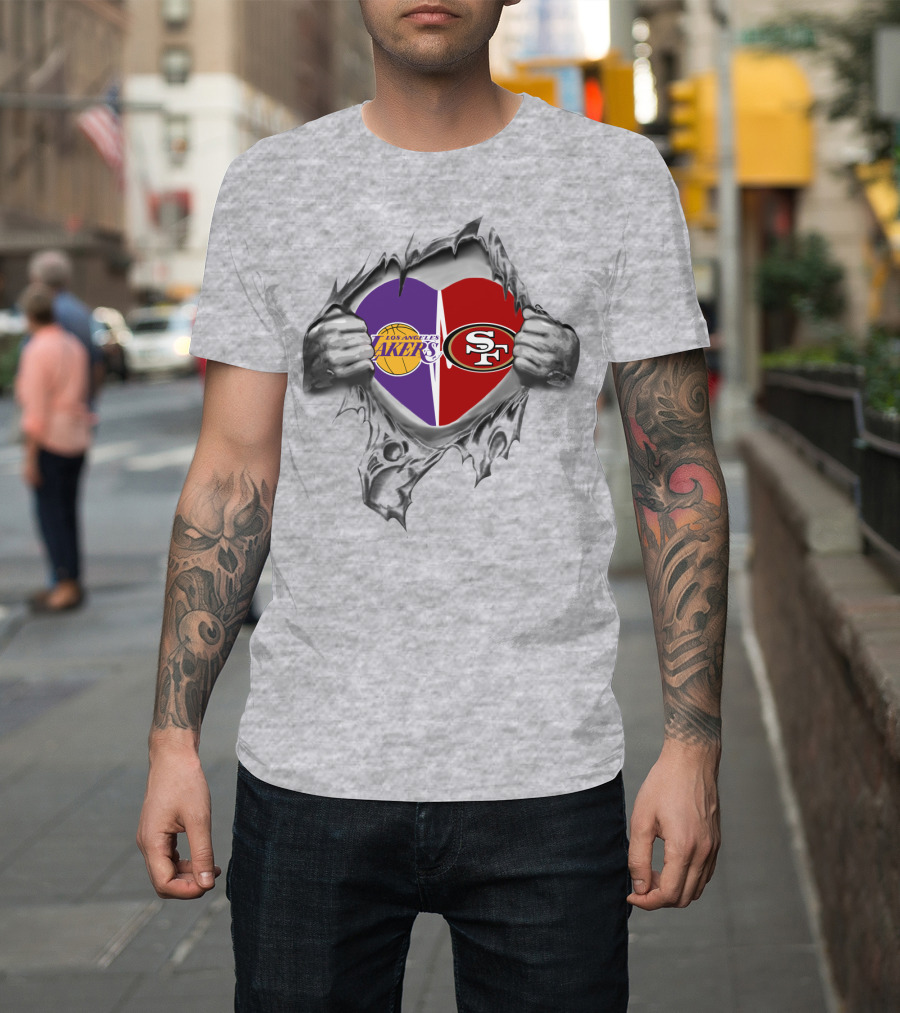 Los Angeles Lakers San Francisco 49ers Heart Logo Rip T-Shirt