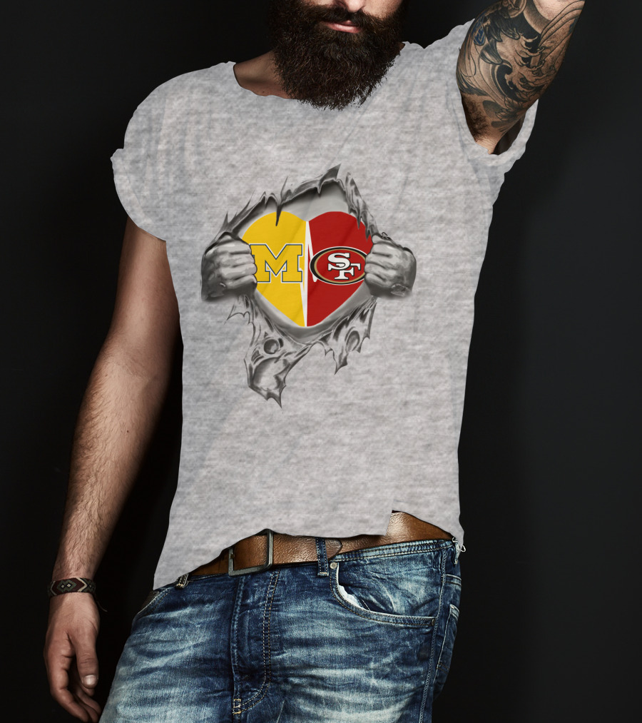 M SF Heart Logo Rip 49Ers Michigan T-Shirt
