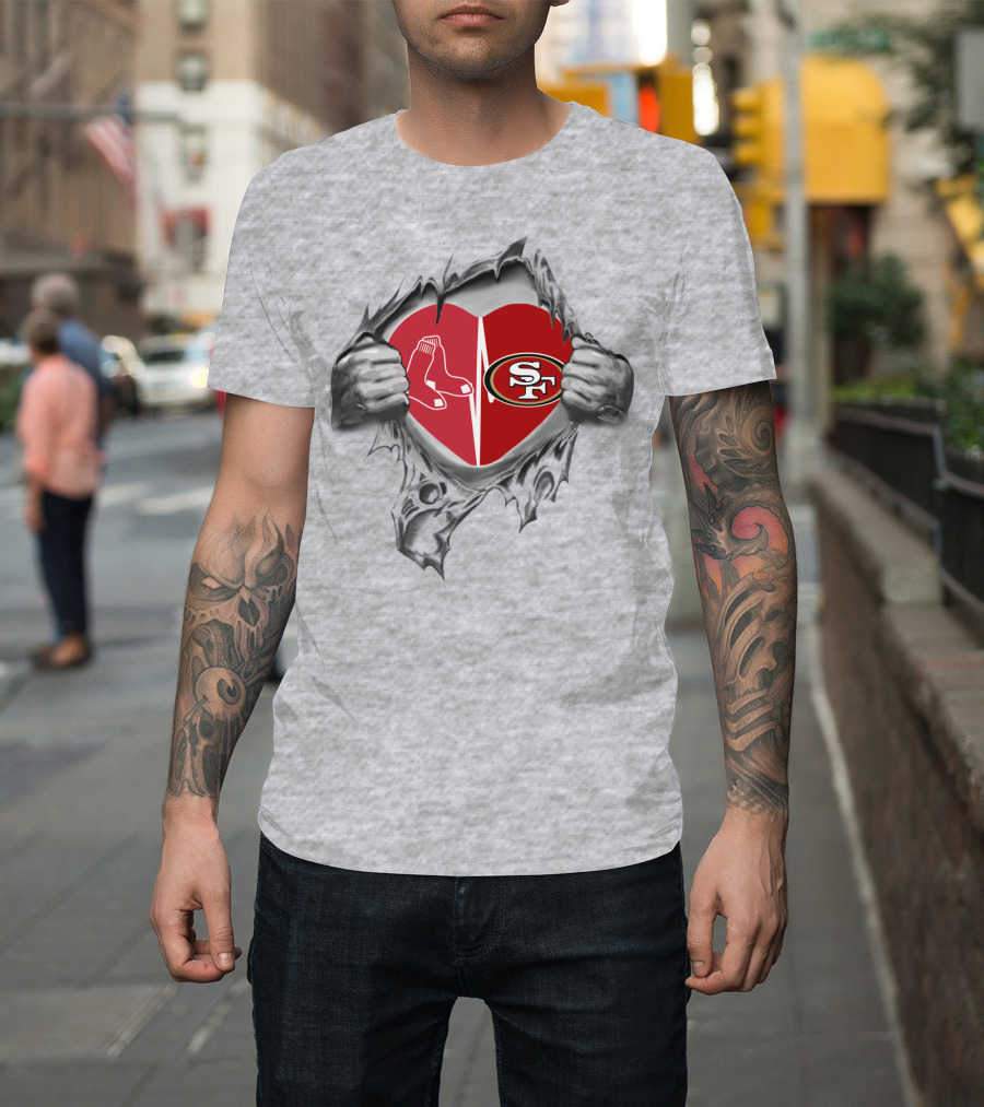 49Ers Redsox Heartbeat Logo Fusion T-Shirt