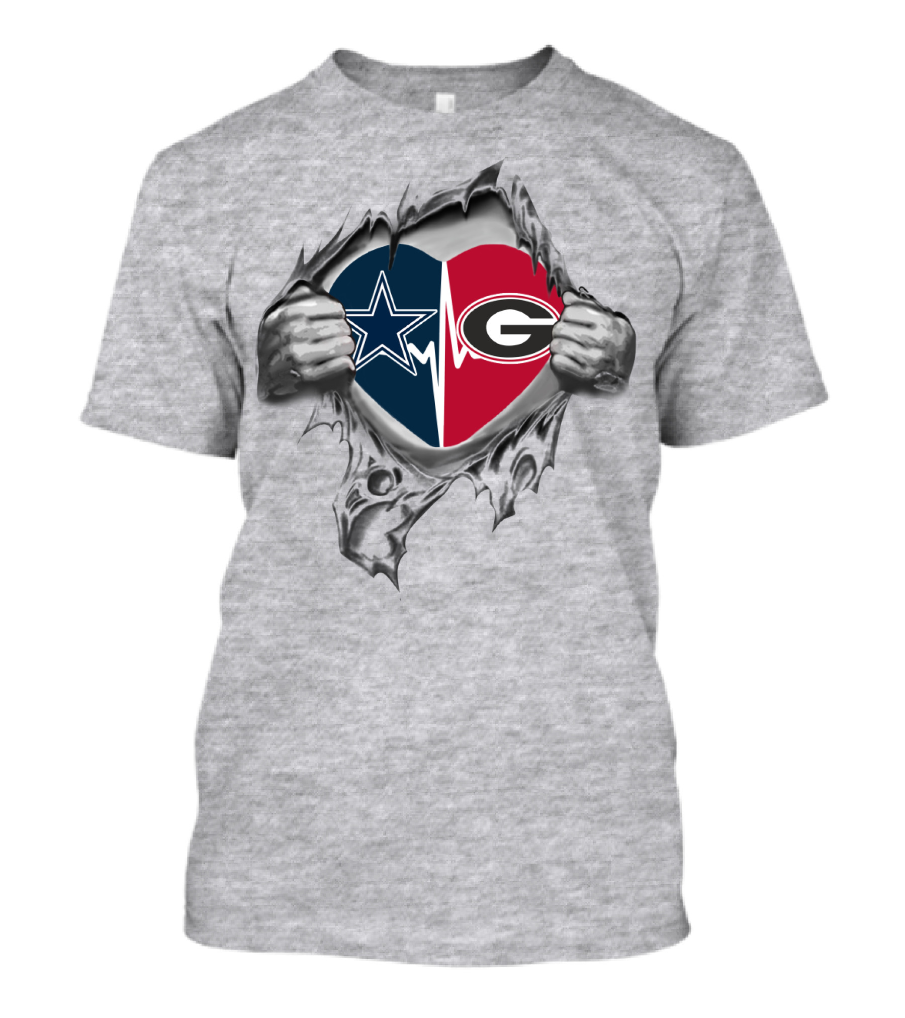 Cowboys Georgia Bulldogs Heartbeat Dual Logo Fan Love T-Shirt