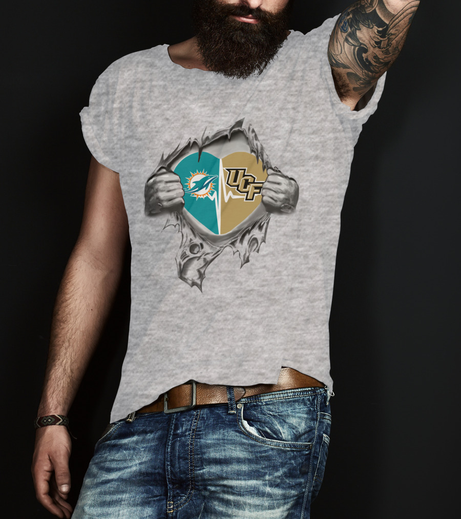 Dolphins Ucf Heart Torn Open By Strong Hands T-Shirt