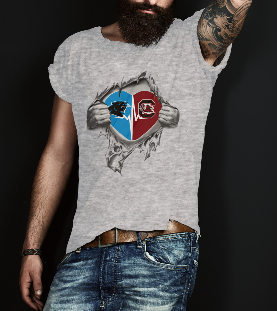 Panthers Gamecocks Heartbeat Dual Loyalty Tear T-Shirt