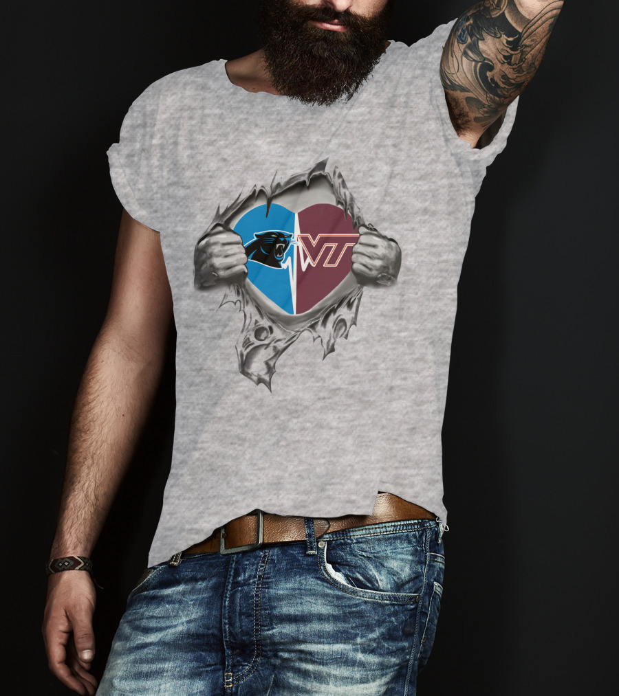 Panthers Vt Heart Split Torn Fabric T-Shirt