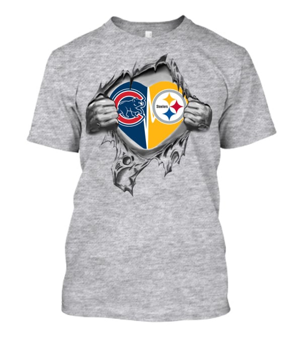 Cubs Steelers Heart Logo Ripped T-Shirt