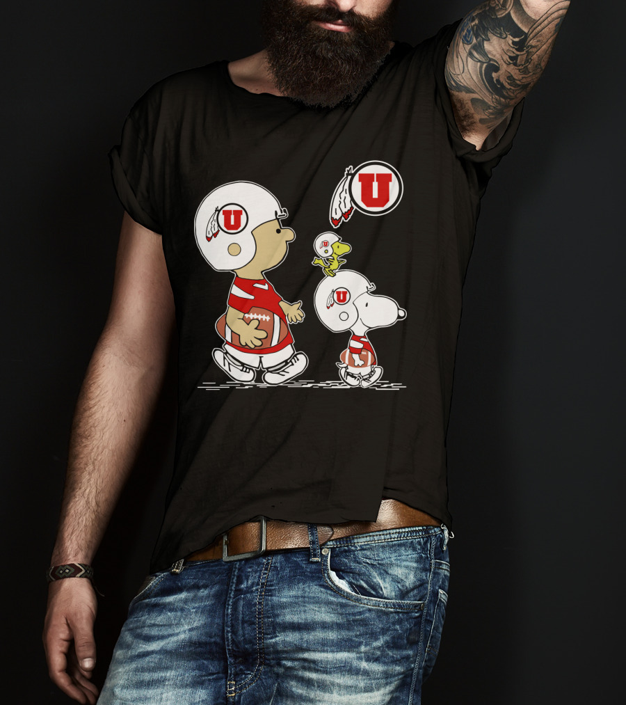 Utah Utes Football Snoopy And Woodstock Team Helmets T-Shirt