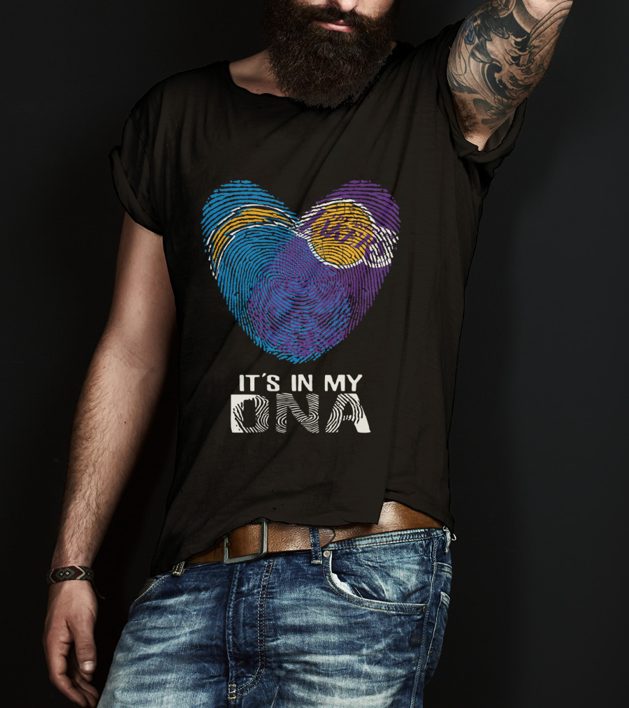 Chargers Lakers It's In My DNA Fingerprint Heart T-Shirt