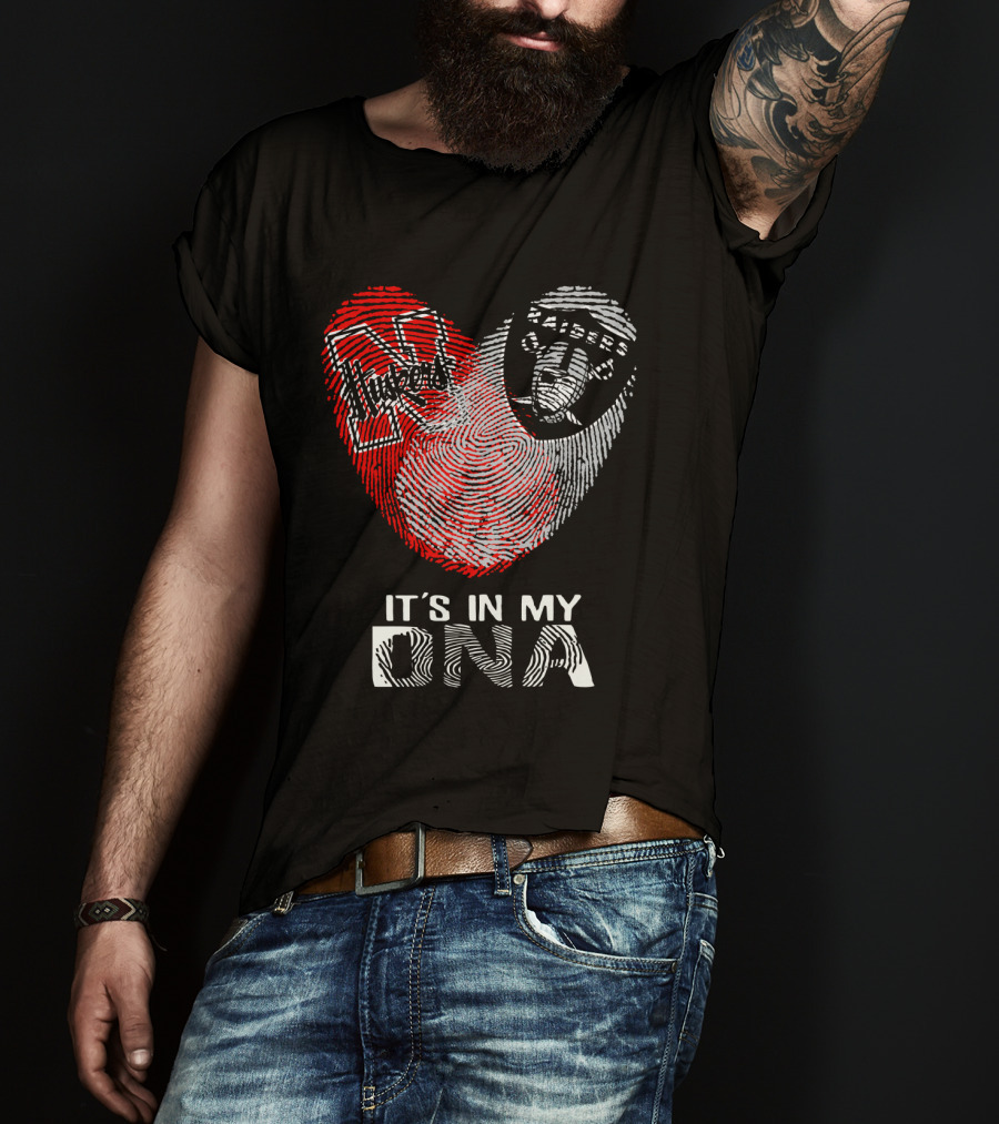Raiders Huskers Fingerprint Heart It's In My DNA T-Shirt