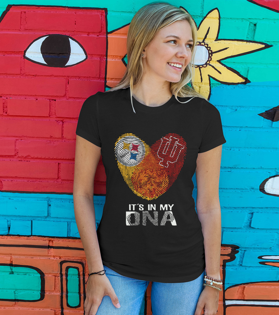 Steelers Indiana Hoosiers It's In My DNA Fingerprint Heart T-Shirt