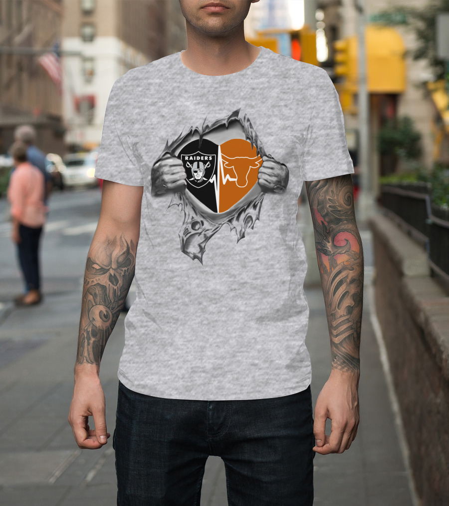 Raiders Longhorn Heartbeat Fusion Ripped Logo Harmony T-Shirt