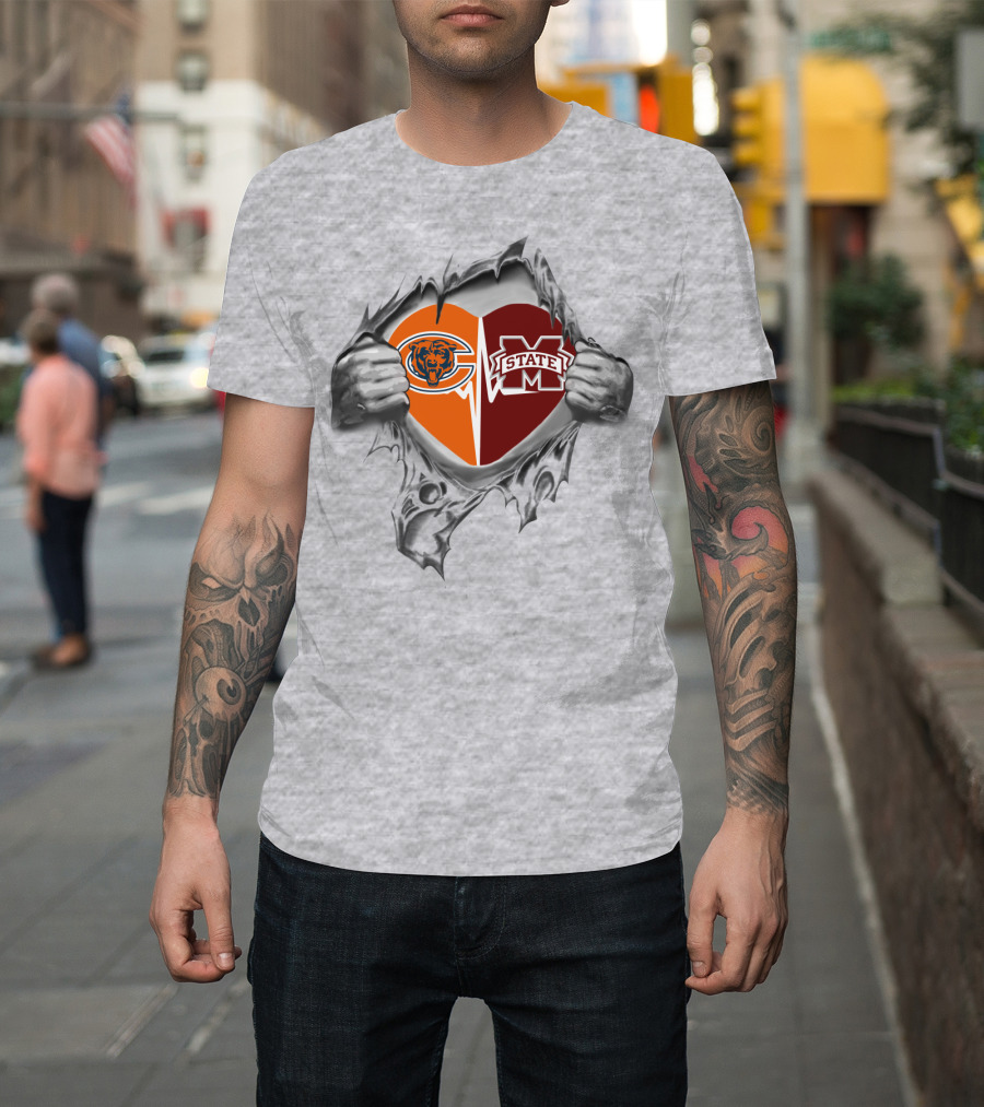 Chicago Bears Mississippi State Heart T-Shirt