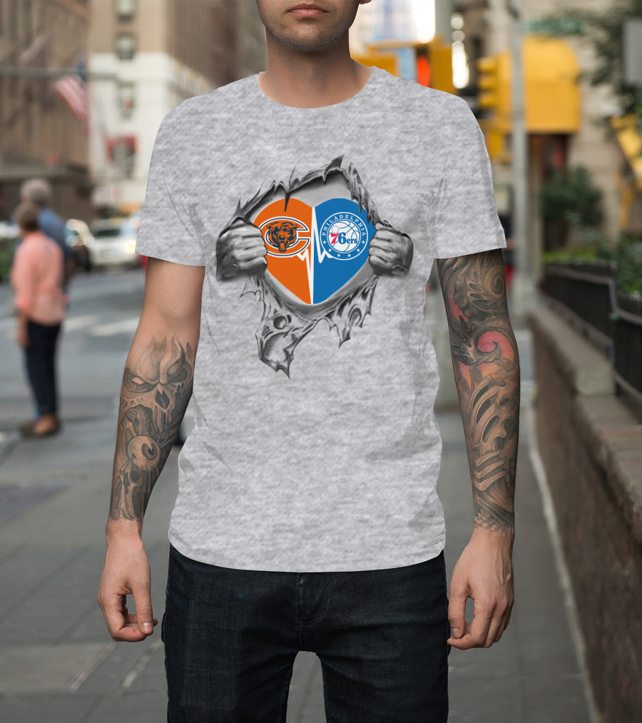 Bears 76Ers It's In My Heart Philadelphia 76ers Chicago Bears T-Shirt
