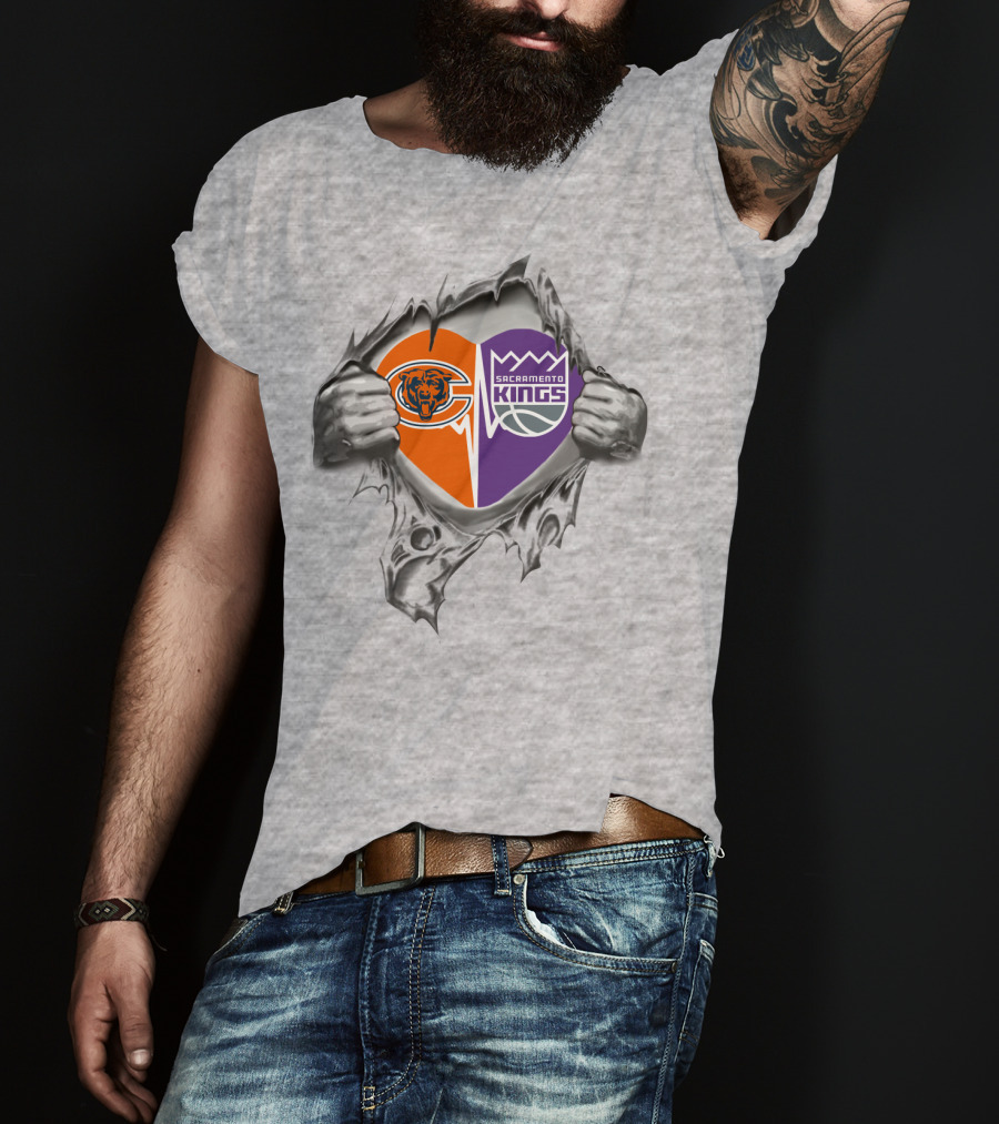 Bears Sacramento Kings Heart Symbol Torn Fabric T-Shirt
