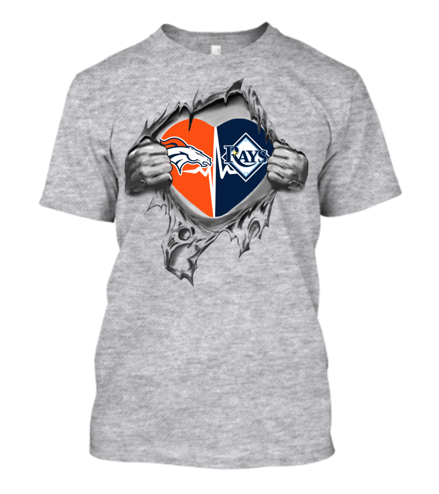 Broncos Rays Heart Design Dual Loyalty Fan T-Shirt