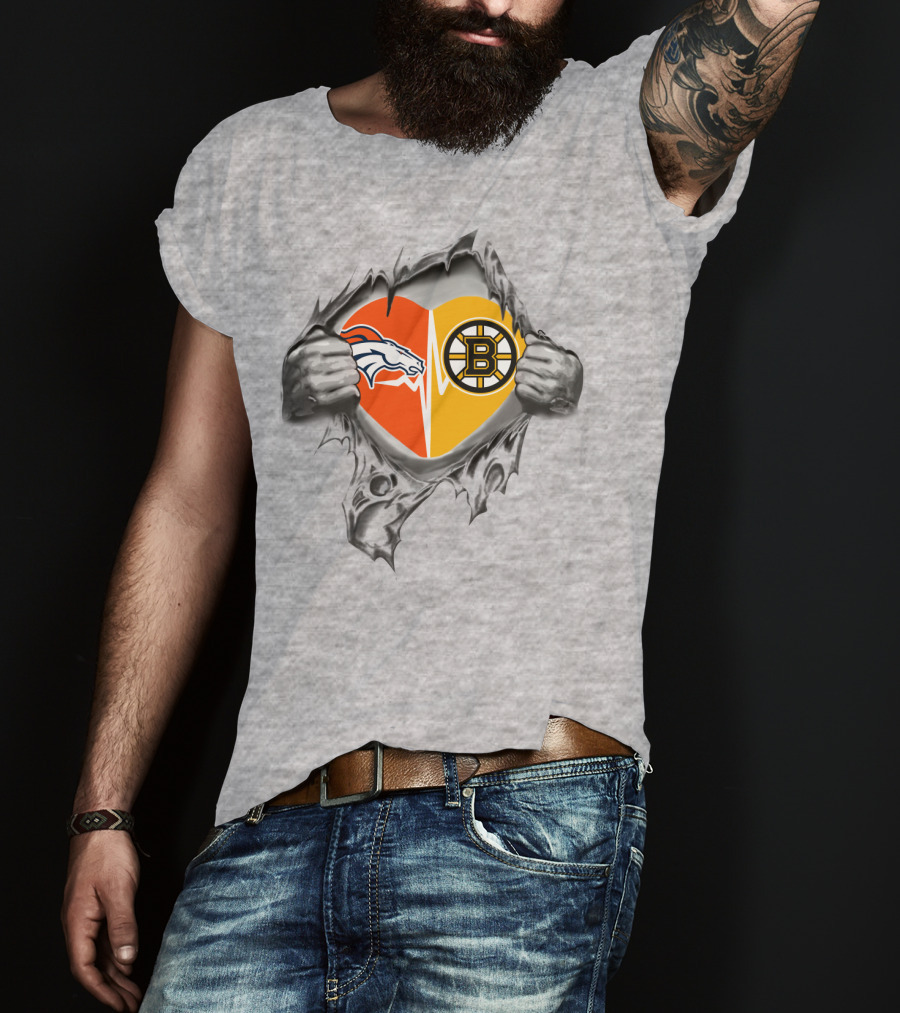 Broncos Bruins Heart Split Symbol Pulled Open T-Shirt
