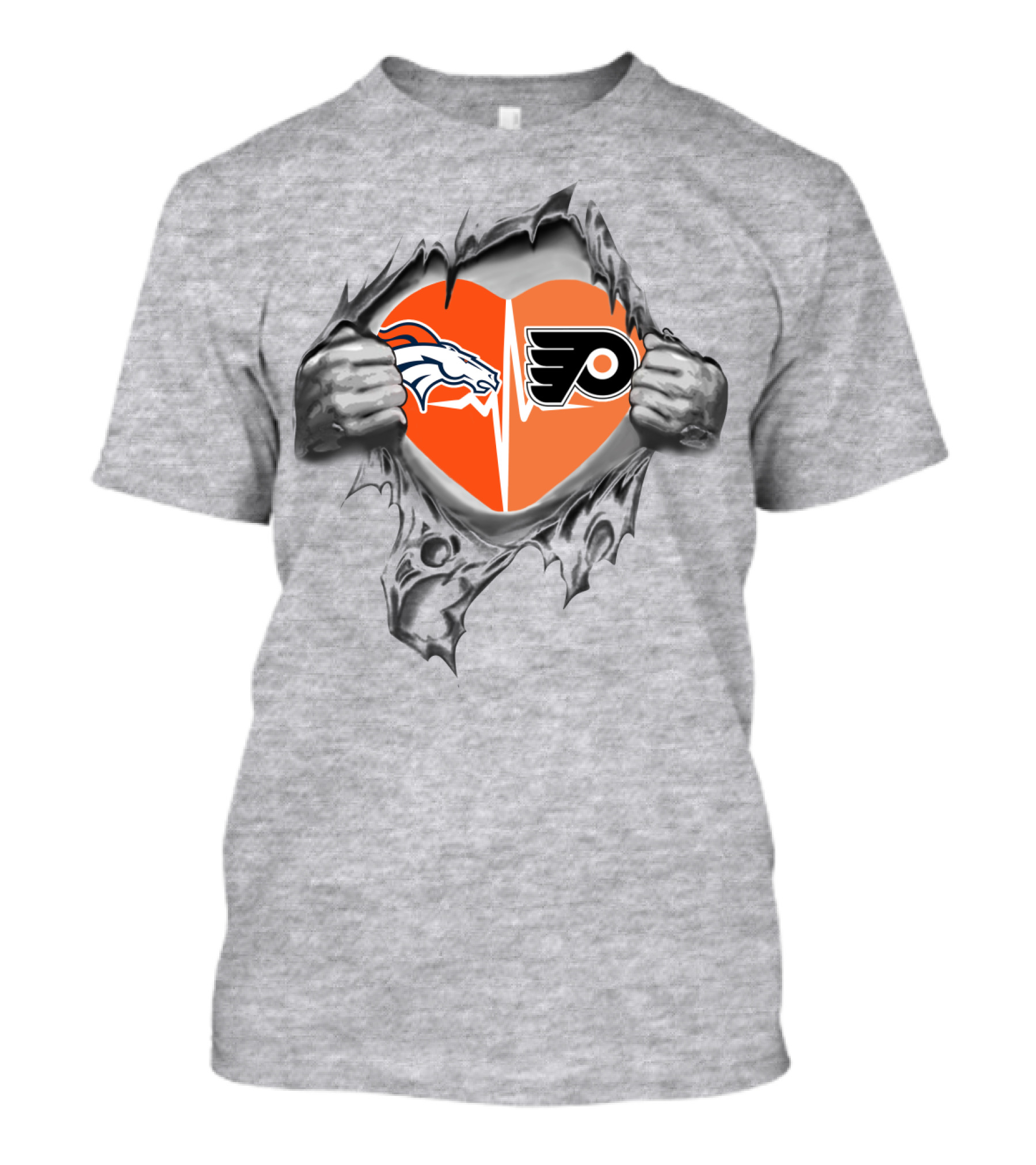Broncos Flyers Heart Hands Rip Through Passion T-Shirt