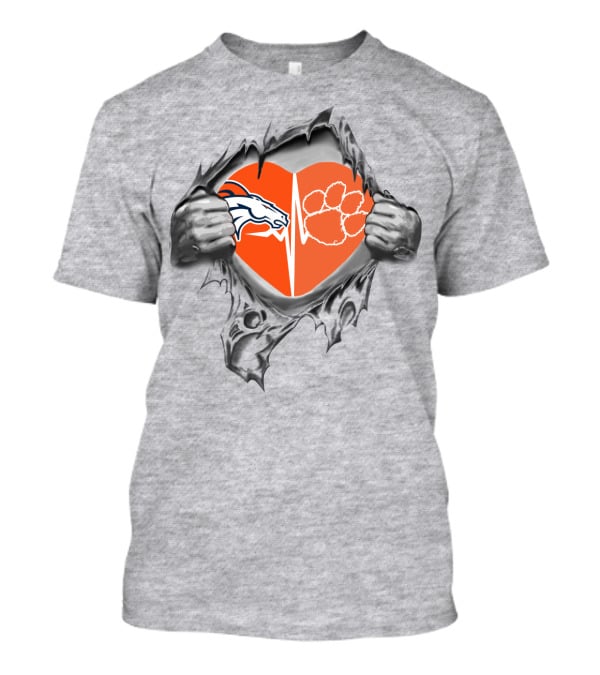 Broncos Clemson Tigers Heart Rip T-Shirt