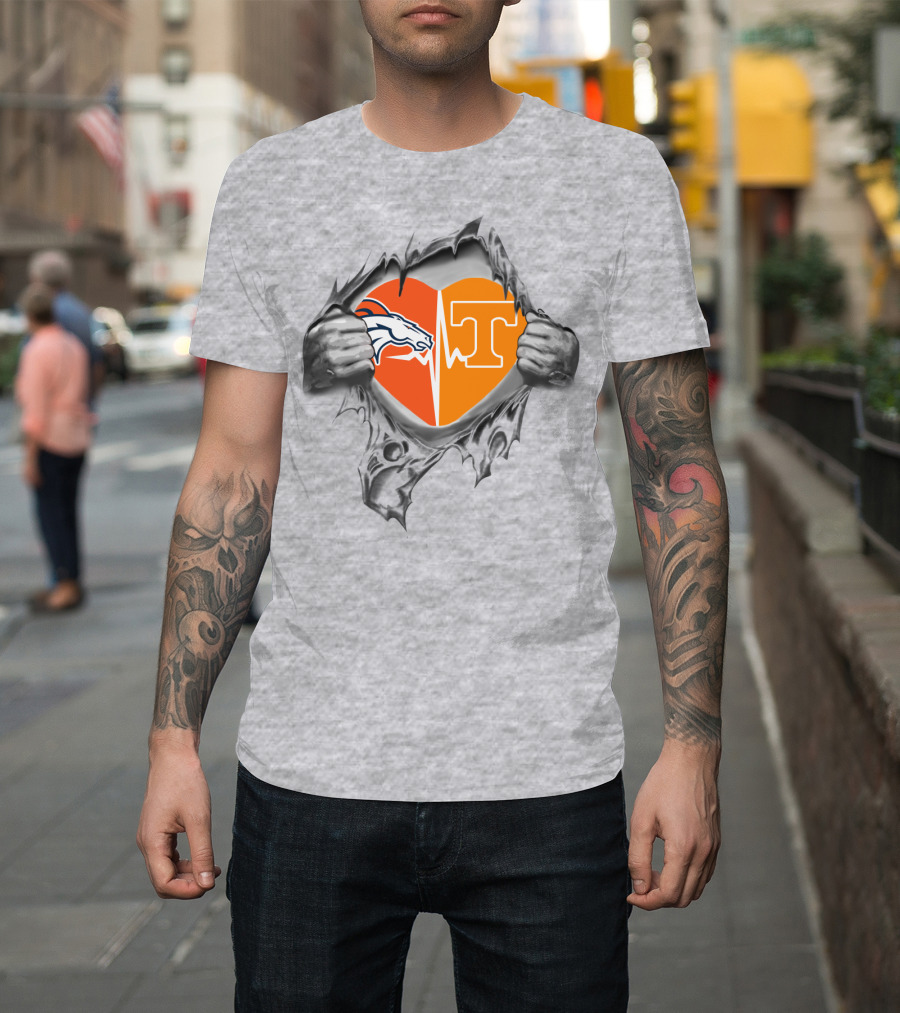 Broncos Horse Tennessee T Heart Logo Split With Hands And Rip Effect T-Shirt