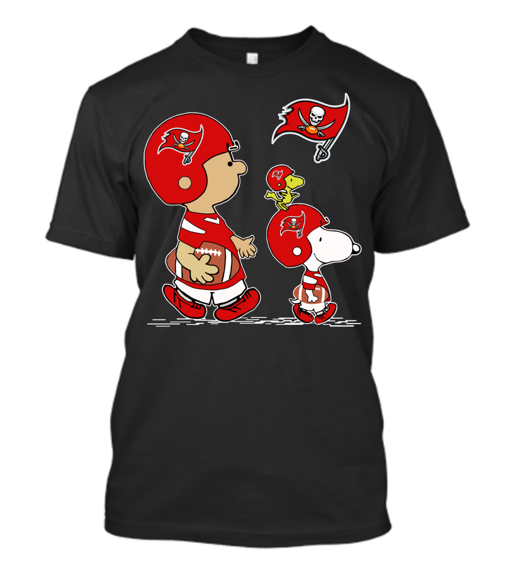 Buccaneers Snoopy Football Team Peanuts Characters Wearing Helmets And Flag T-Shirt