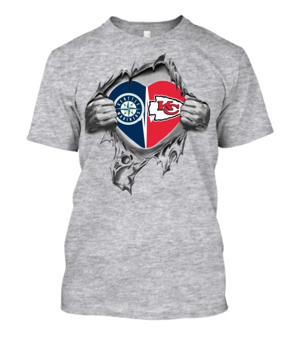 Seattle Mariners Kansas City Chiefs Heart T-Shirt