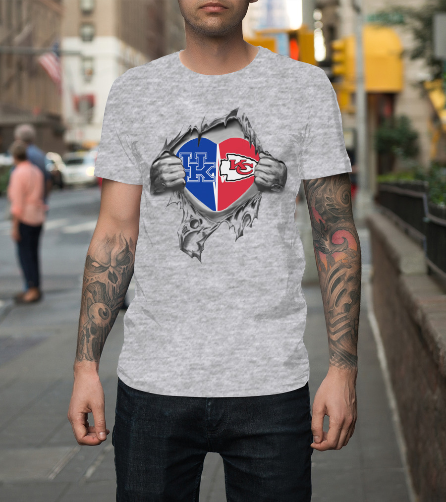 Chiefs Uk Heart Kentucky Wildcats Blue Red Kc T-Shirt