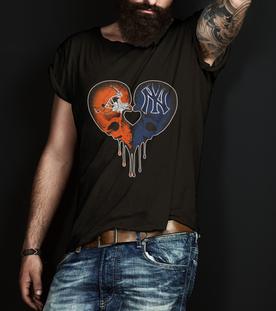 Browns Yankees Skull Heart Iconic Love T-Shirt
