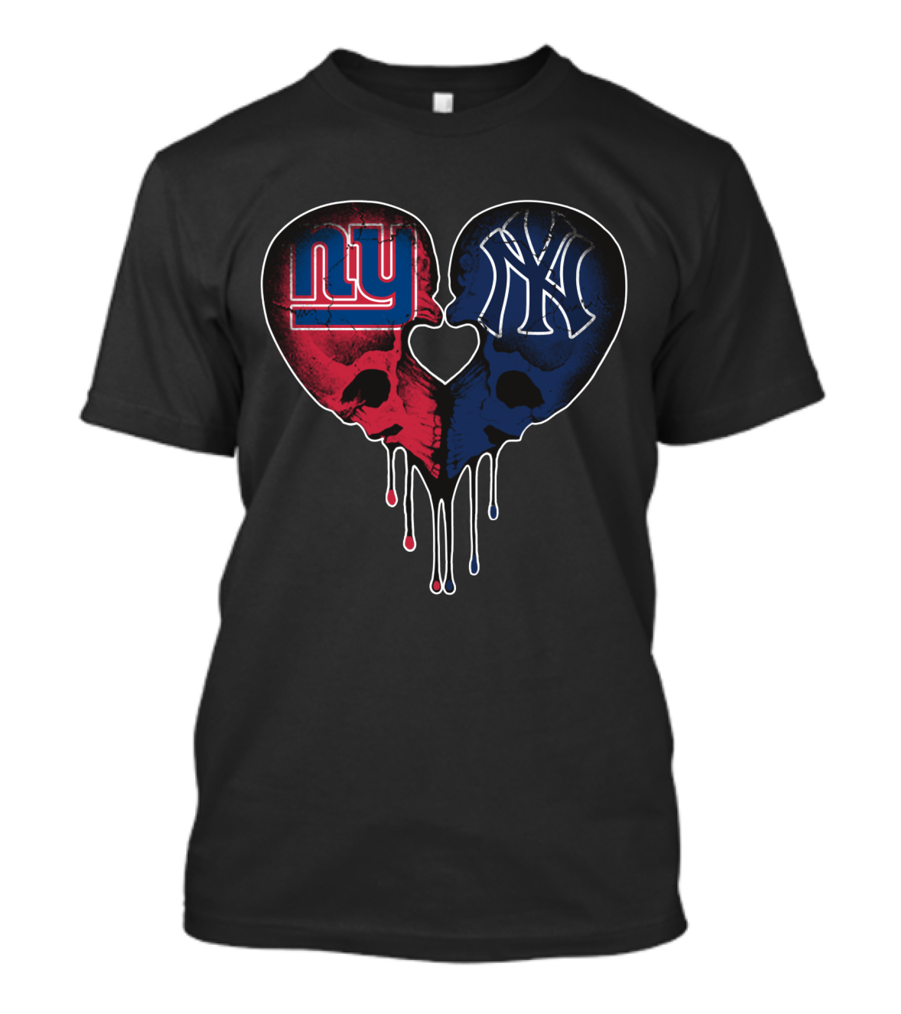 Giants Yankees Skull Love Heart Drip T-Shirt
