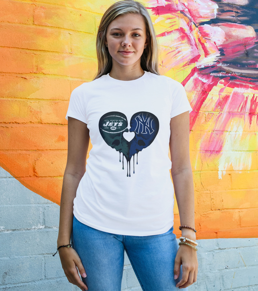 Jets Yankees Skull Heart Logo Fusion T-Shirt