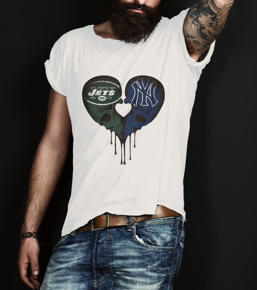 Jets Yankees Skull Heart Logo Fusion T-Shirt