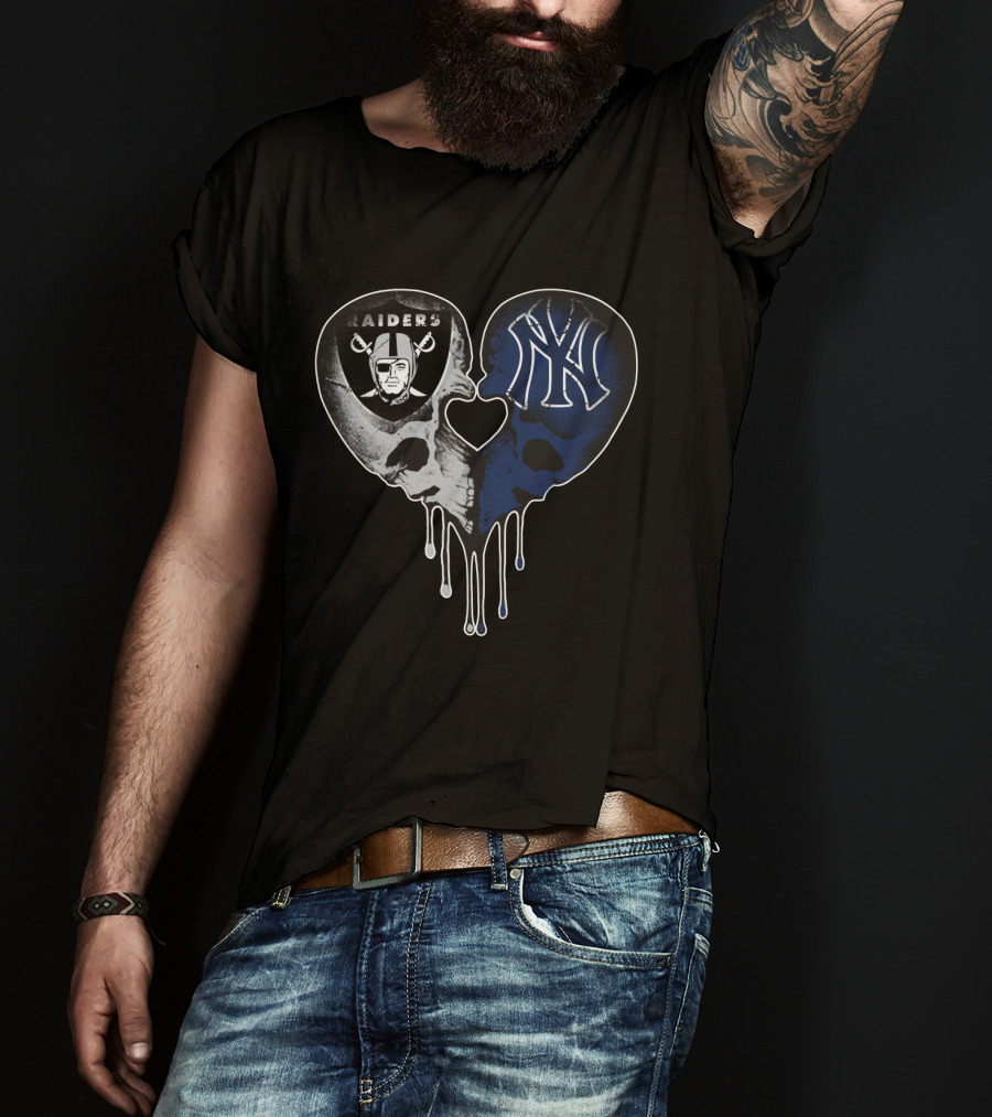 Raiders Yankees Skull Heart Drip Love T-Shirt