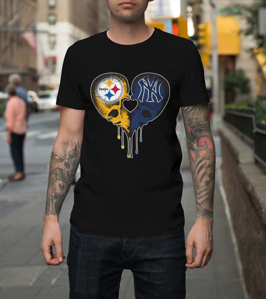 Steelers Yankees Skull Heart Fusion Love T-Shirt