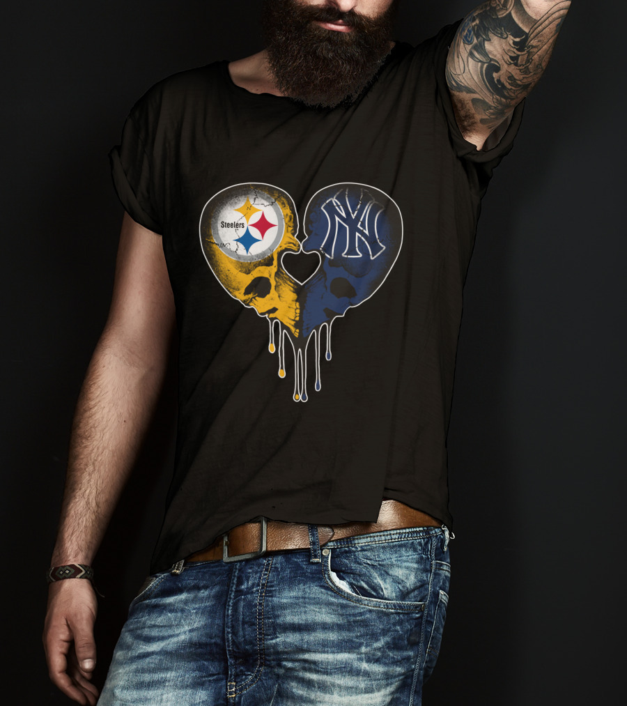 Steelers Yankees Skull Heart Fusion Love T-Shirt