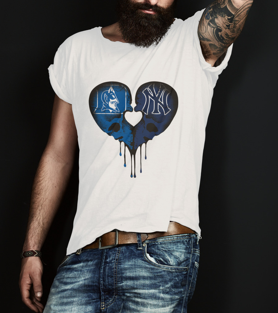 Duke Yankees Skull Heart Dripping Blue T-Shirt