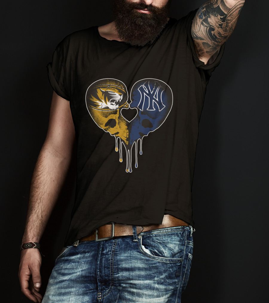 Yankees Missouri Tigers Skull Heart Fan T-Shirt