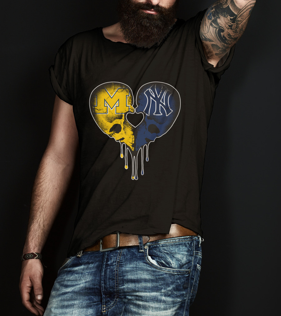 Michigan Yankees Skull Heart Love T-Shirt