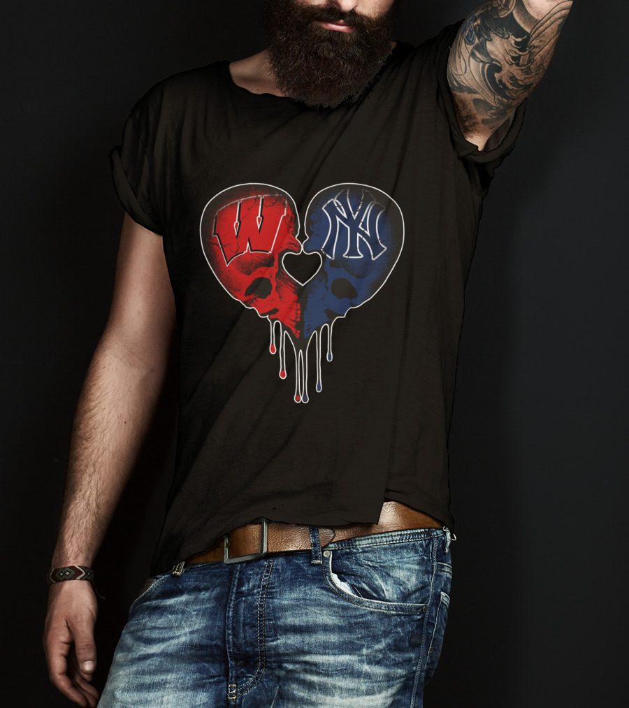 Yankees Wisconsin Badgers Heart Skull Love T-Shirt