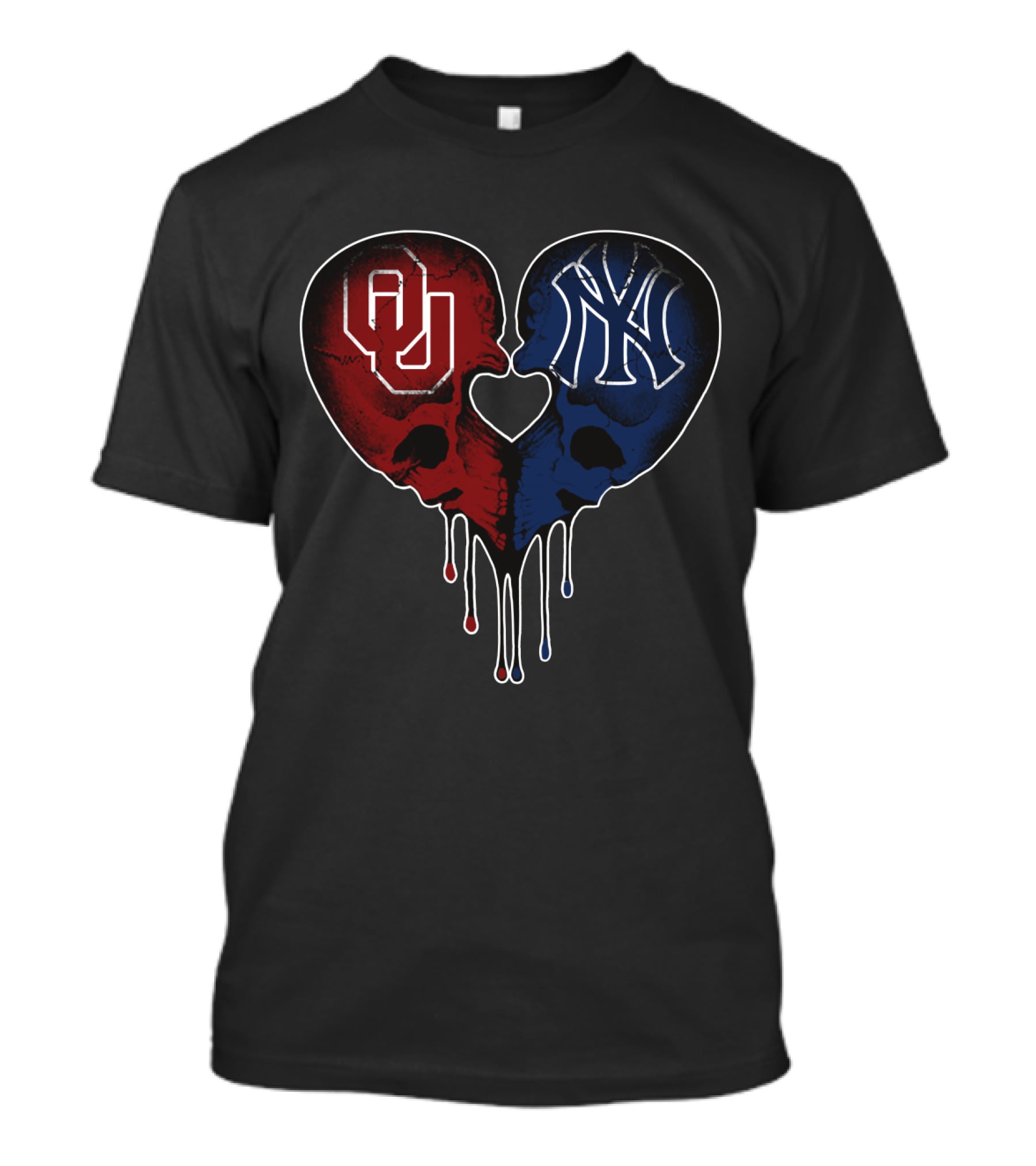 Yankees Sooners Skull Love Heart Symbol OU NY T-Shirt