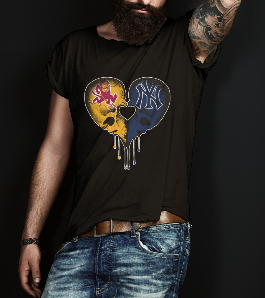 ASU Sun Devils Yankees Dripping Skull Heart T-Shirt