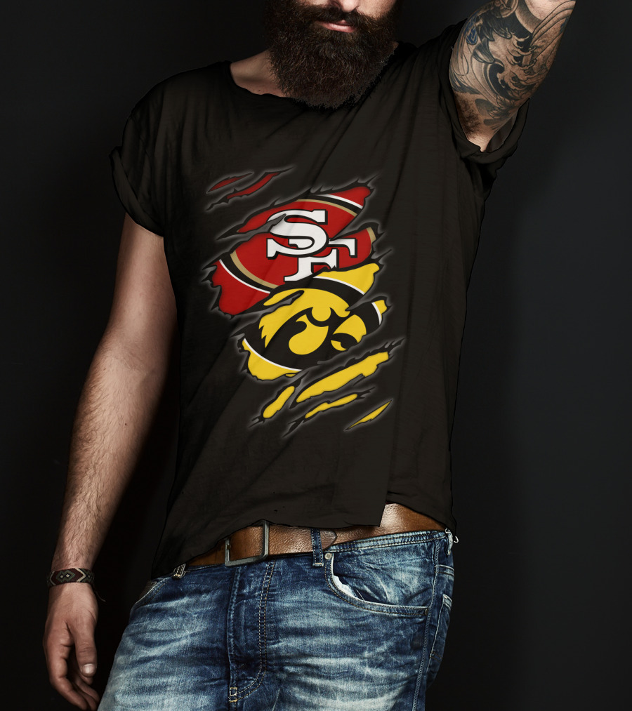 Sf 49ers Iowa Hawkeyes Torn Logo Collaboration T-Shirt