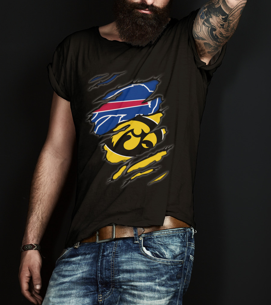 Buffalo Bills And Iowa Hawkeyes Ripped T-Shirt