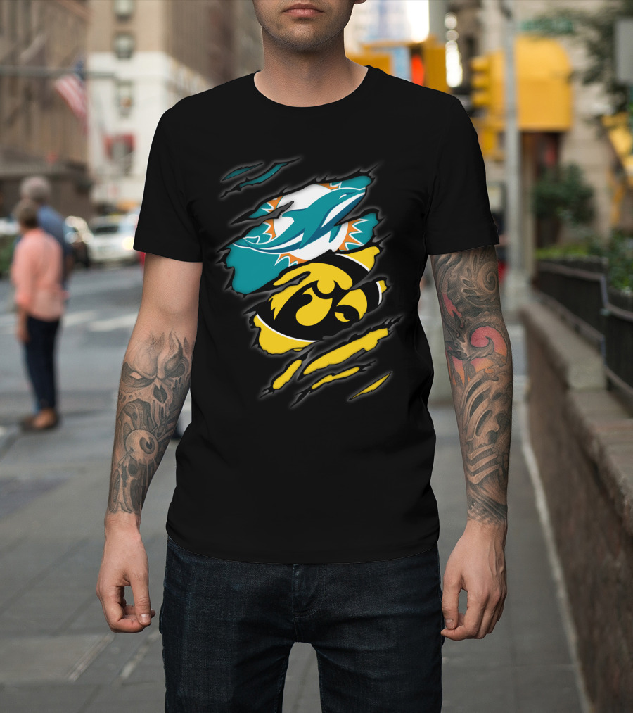 Miami Dolphins Iowa Hawkeyes Torn Claw T-Shirt