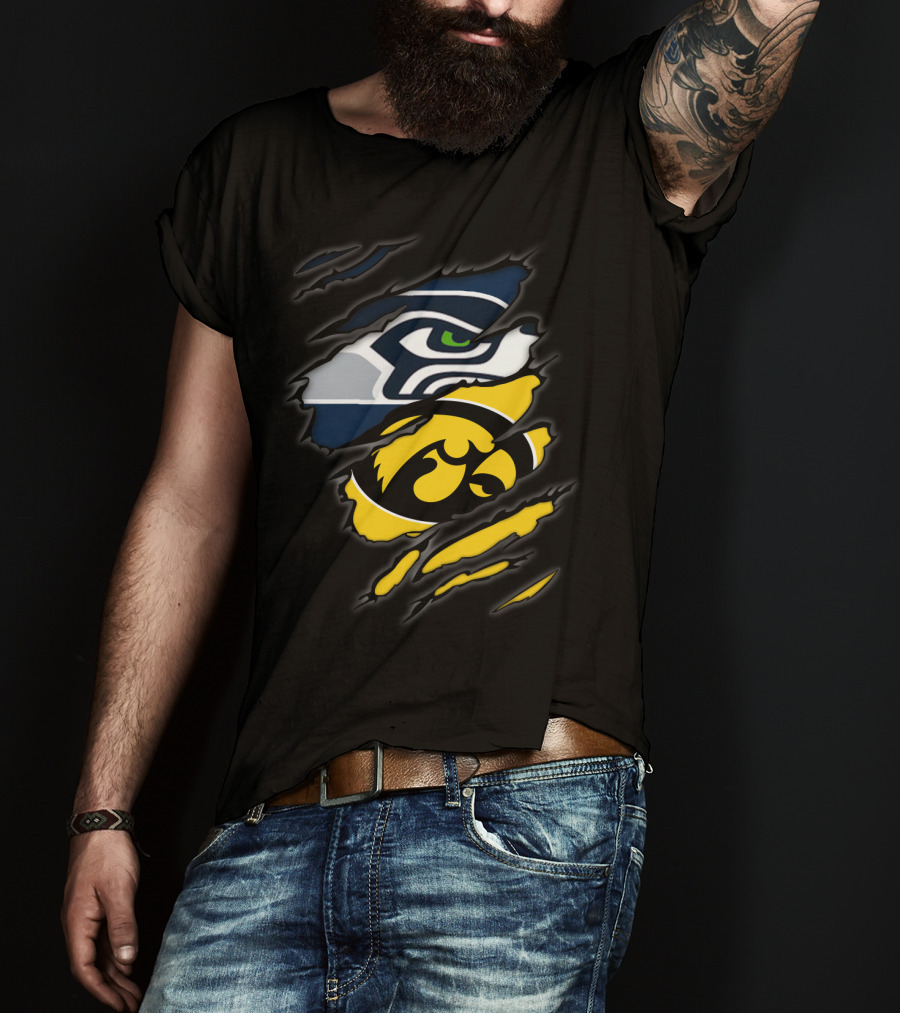 Seahawks Iowa Hawkeyes Logos Fusion T-Shirt