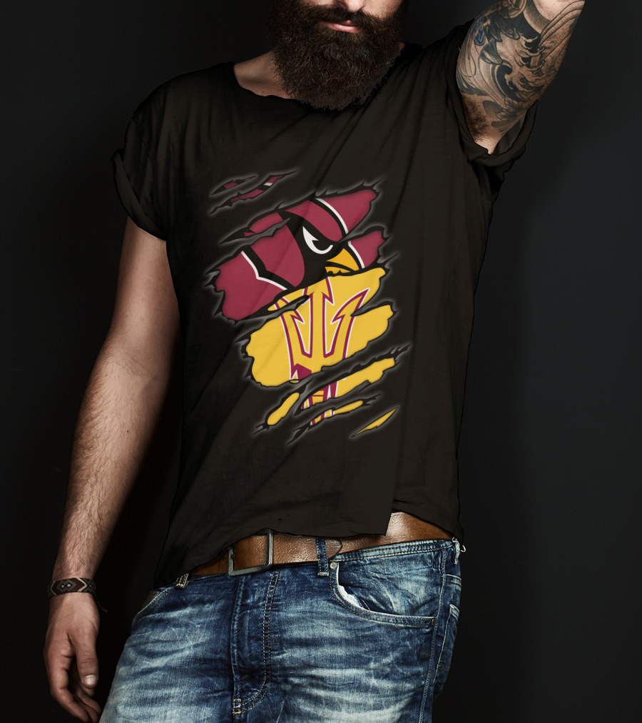 Cardinals Arizona State Sun Devils Ripped Claw Marks Logo Combination T-Shirt